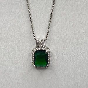 Faux Emerald Necklace with Clear Crystal Halo